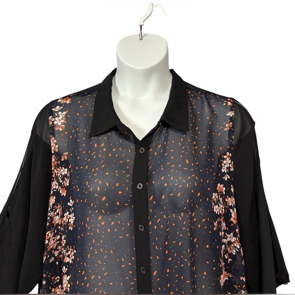Penningtons, Plus Size Long Sheer Floral Tunic, 2X, Black, Navy, White, Peach - Picture 4 of 10